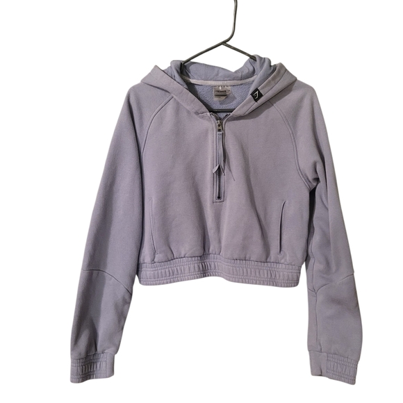 Gymshark Tops - Gymshark gray cropped half zip hoodie - L.          O38